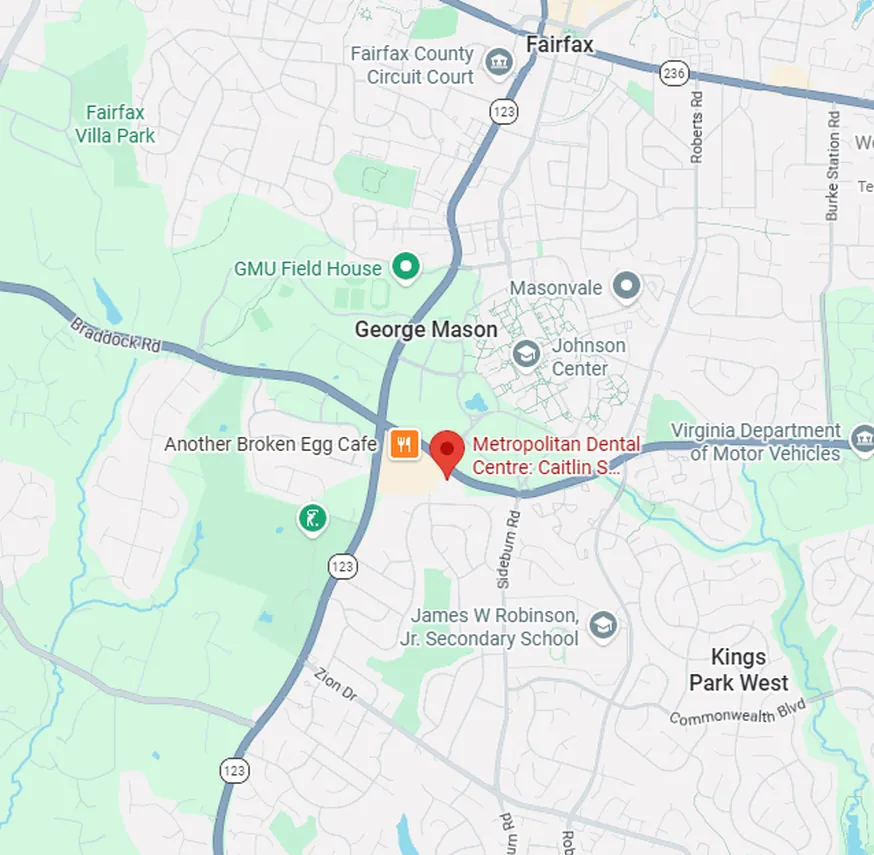 Map showing Metropolitan Dental Centre on Braddock Road near George Mason University