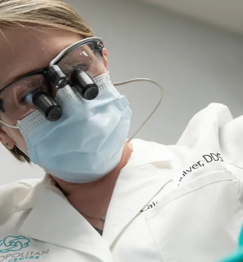 Dr. Hulver wearing magnifying loupes during treatment